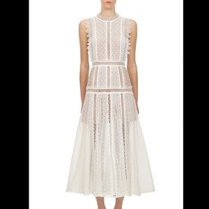 Self portrait white lace panel midi dress